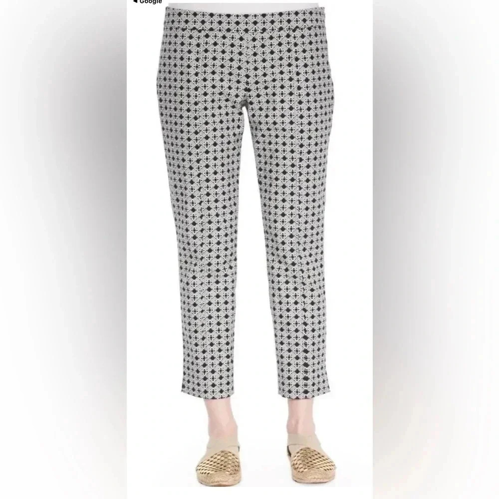 Tory Burch "CALLIE" CROPPED JACQUARD ANKLE PANTS IN  IVORY/BLACK size 8